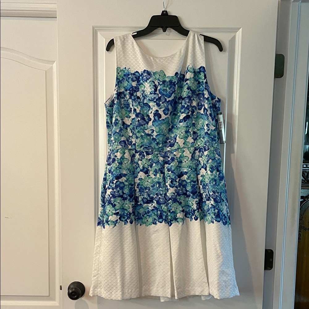 Tahari Blue and Green Floral Midi Dress